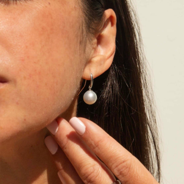 Cerys South Sea Pearl Drop Earrings 18ct White Gold Earrings Imperial Jewellery 