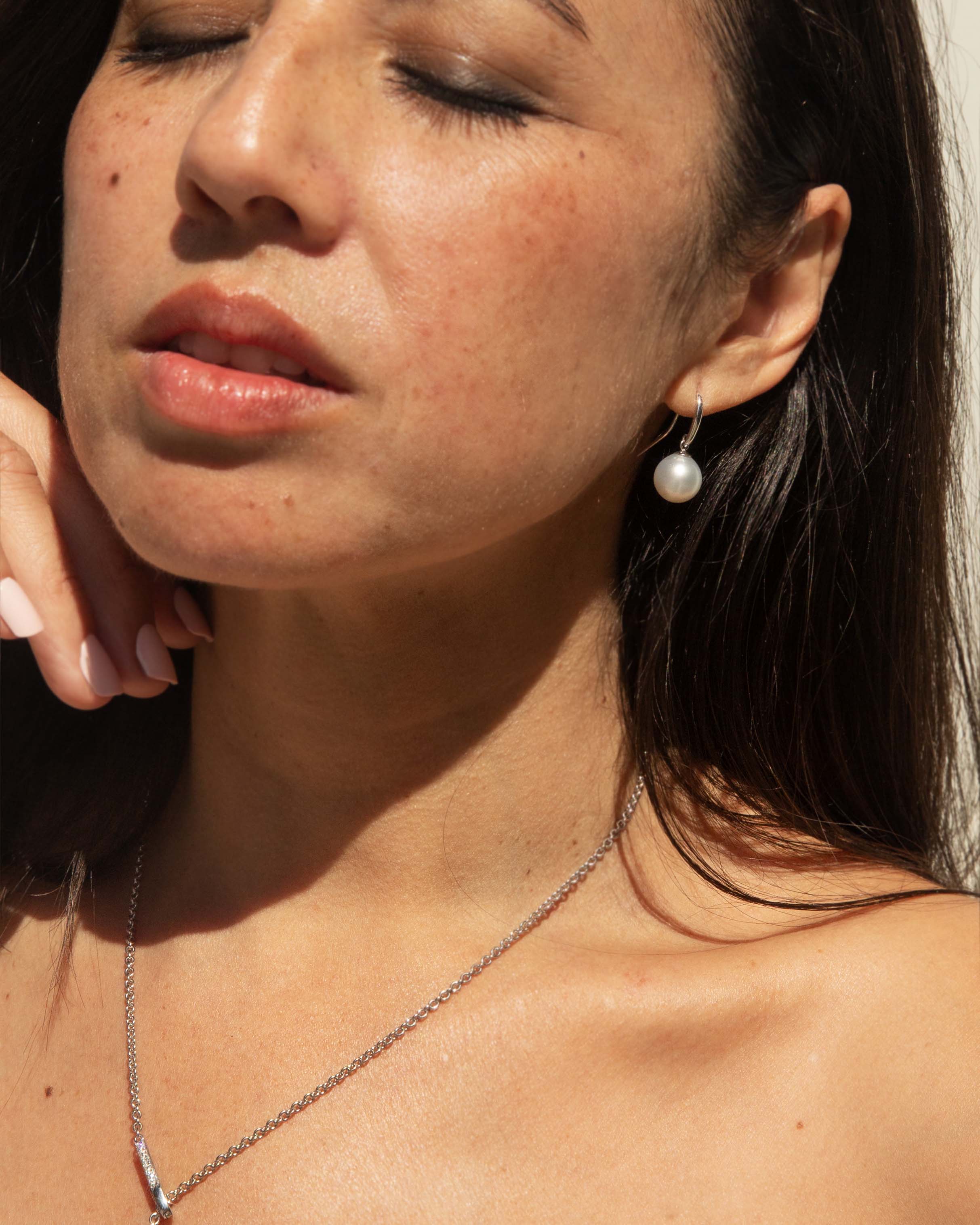 Cerys South Sea Pearl Drop Earrings 18ct White Gold Earrings Imperial Jewellery 