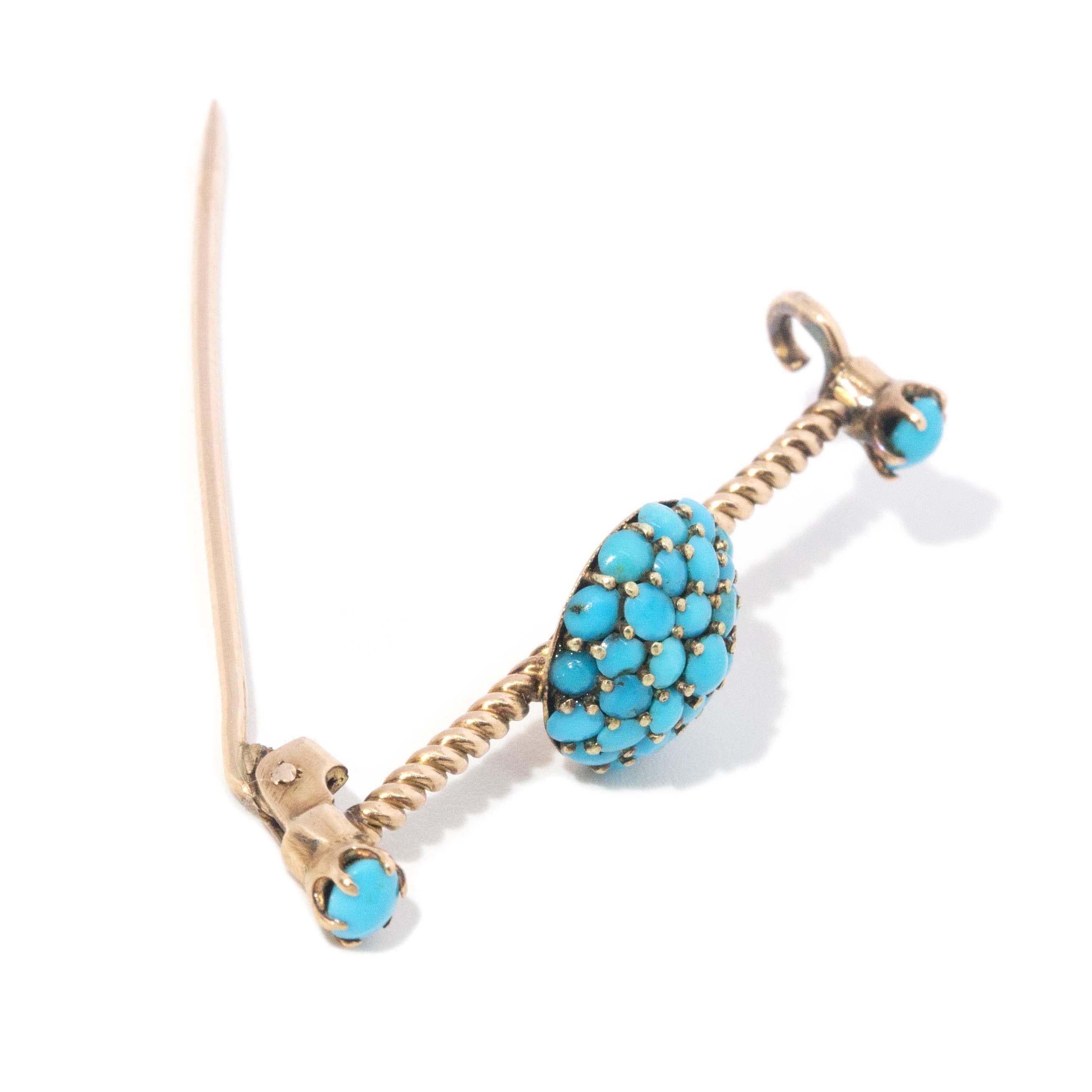 Antique Victorian Era Turquoise Brooch 12 Carat Yellow Gold
