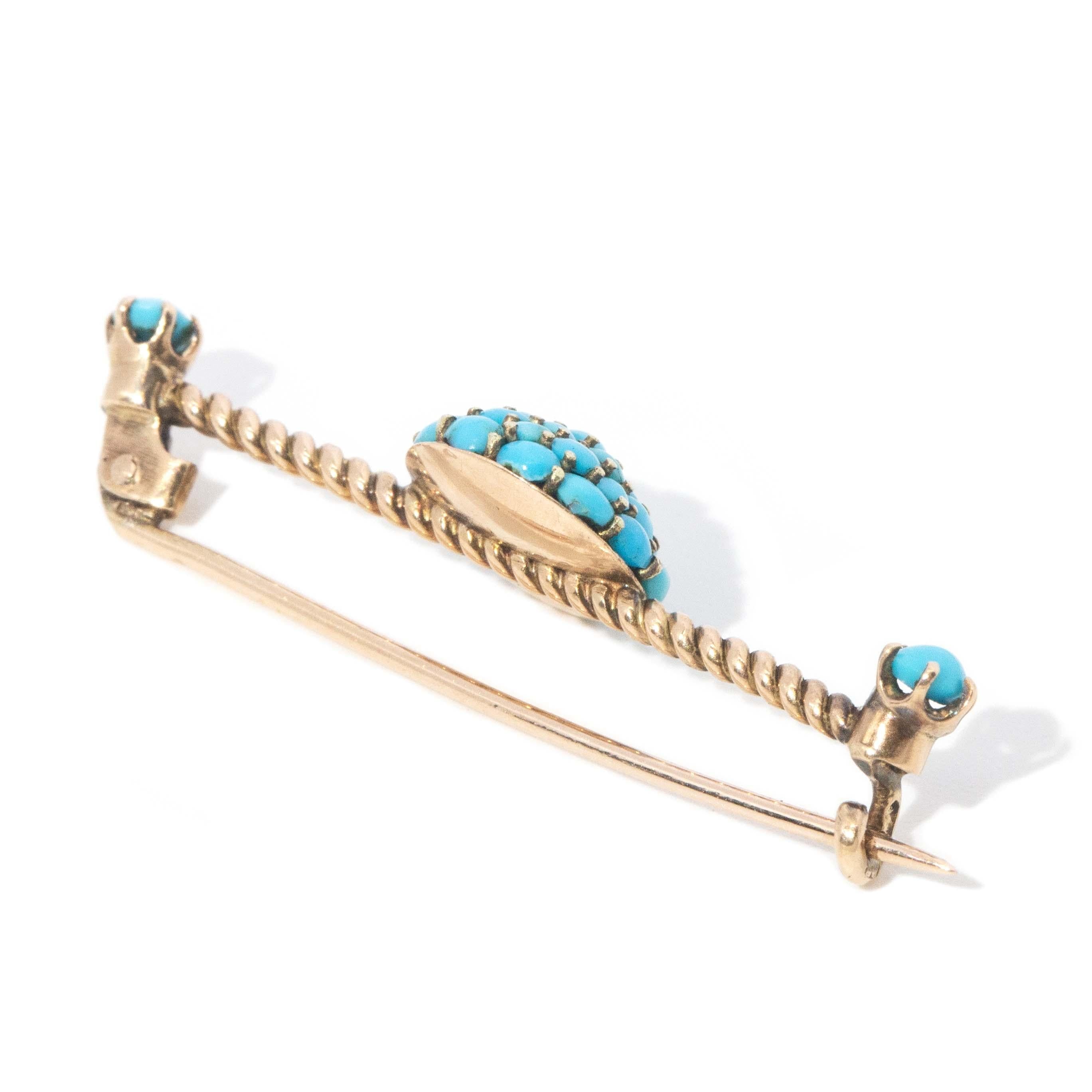 Antique Victorian Era Turquoise Brooch 12 Carat Yellow Gold