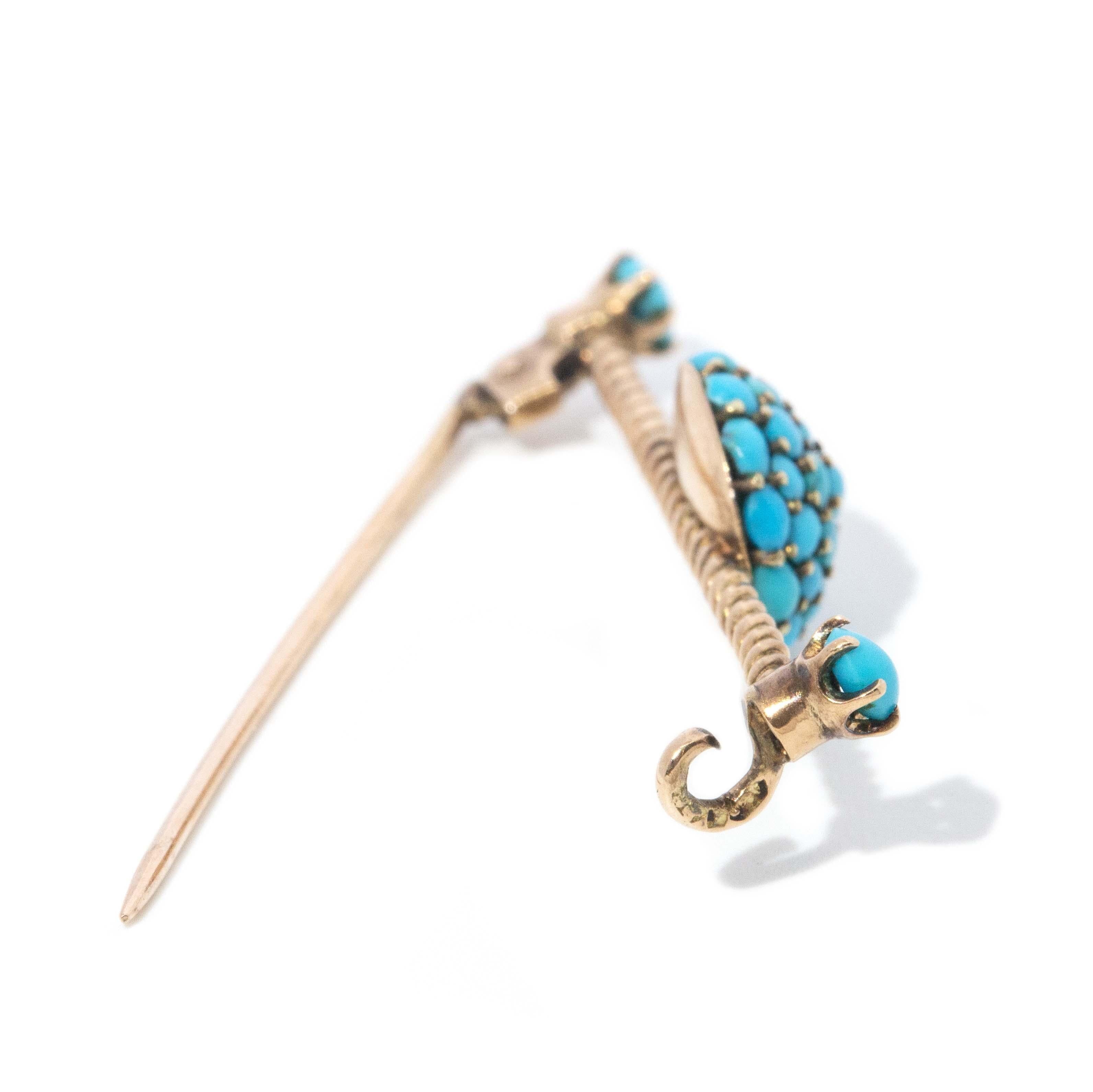 Antique Victorian Era Turquoise Brooch 12 Carat Yellow Gold