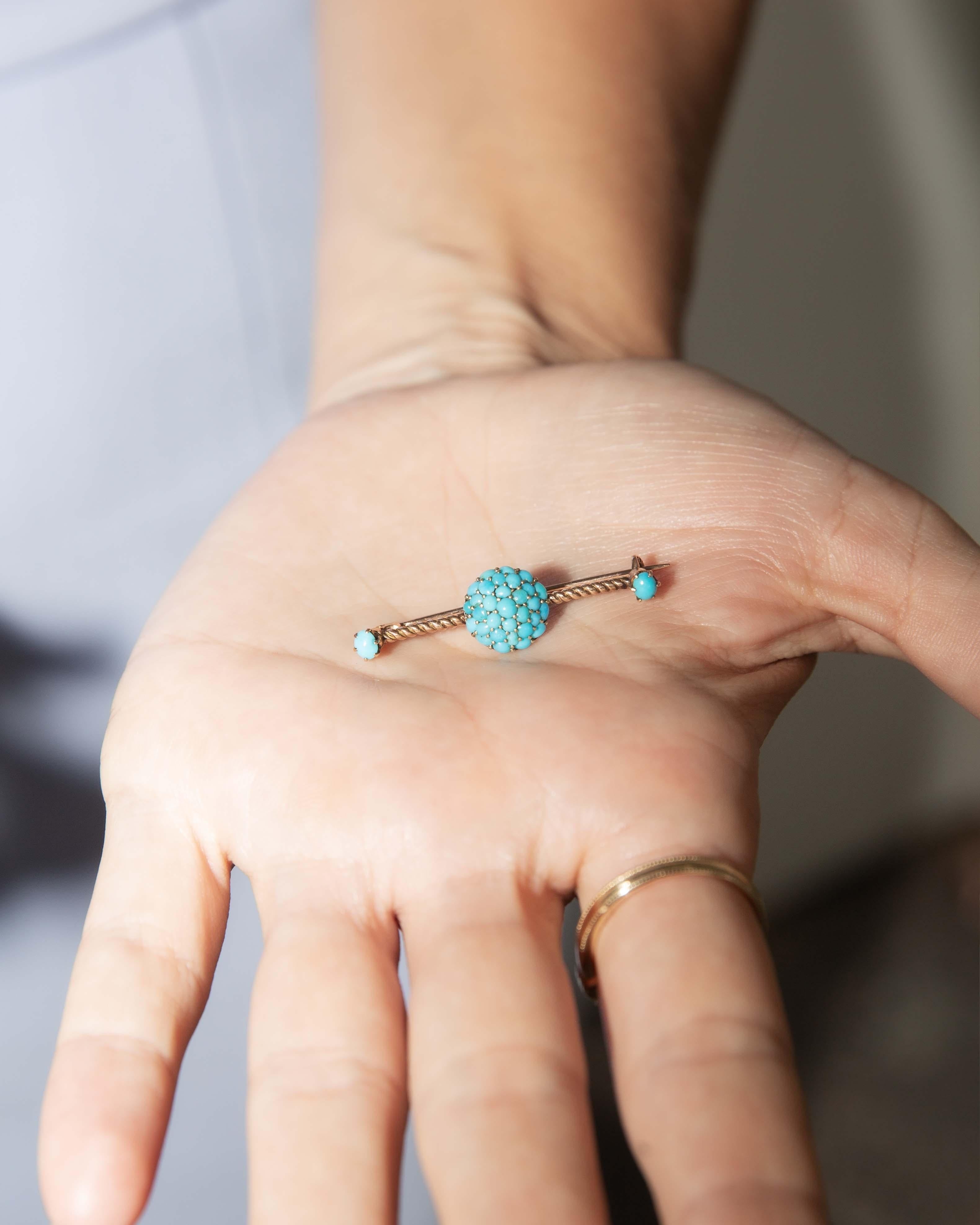 Antique Victorian Era Turquoise Brooch 12 Carat Yellow Gold