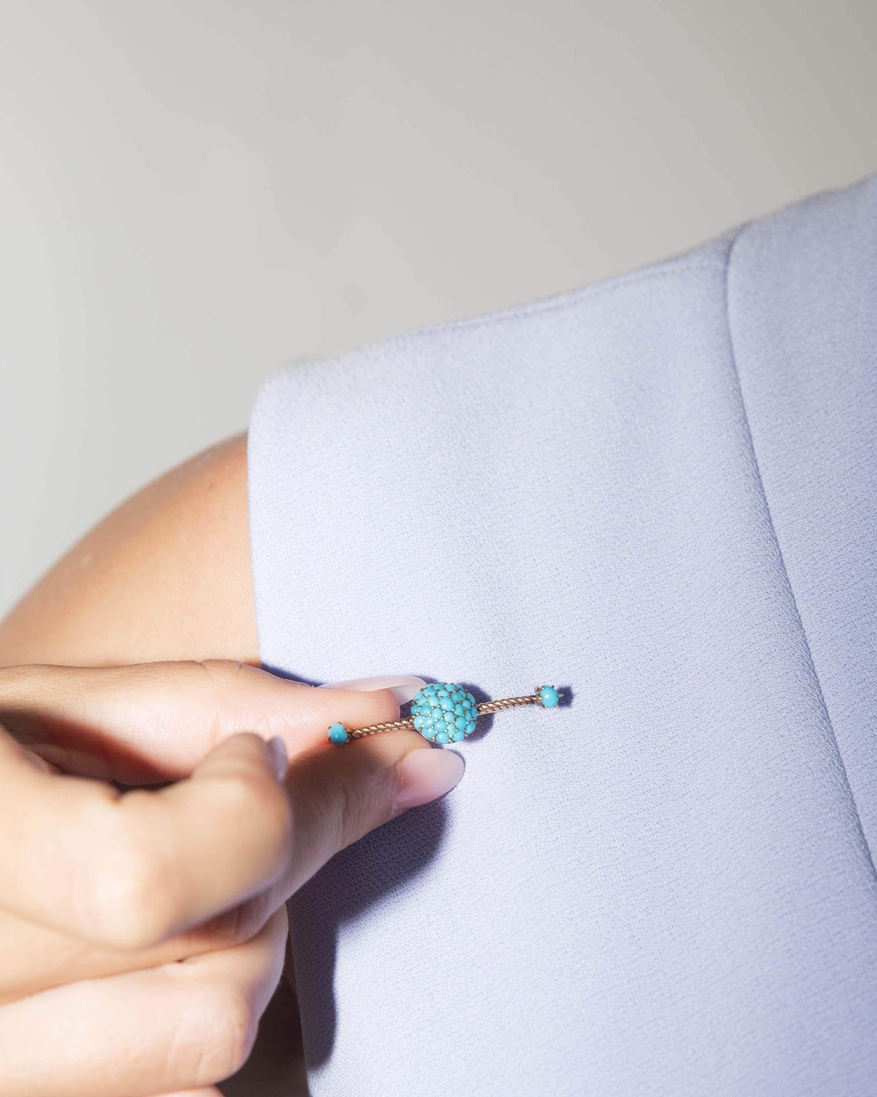 Antique Victorian Era Turquoise Brooch 12 Carat Yellow Gold