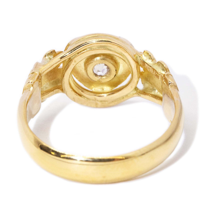 Vintage Circa 1930s Diamond Etched Clover Ring 18 Carat Gold