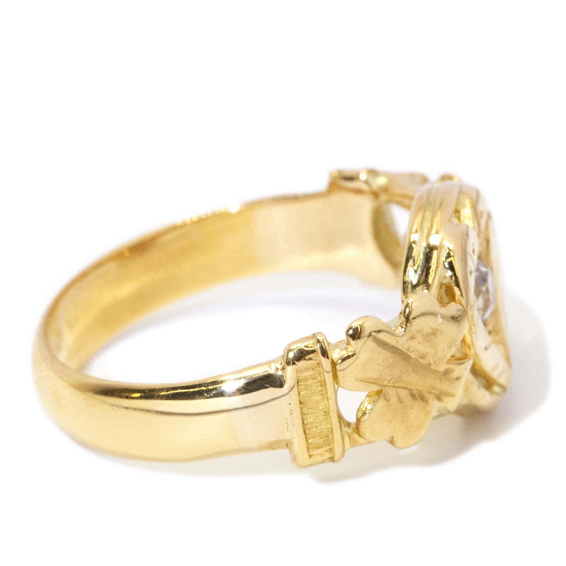 Vintage Circa 1930s Diamond Etched Clover Ring 18 Carat Gold