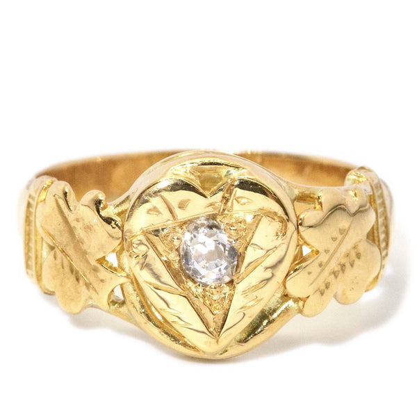 Vintage Circa 1930s Diamond Etched Clover Ring 18 Carat Gold
