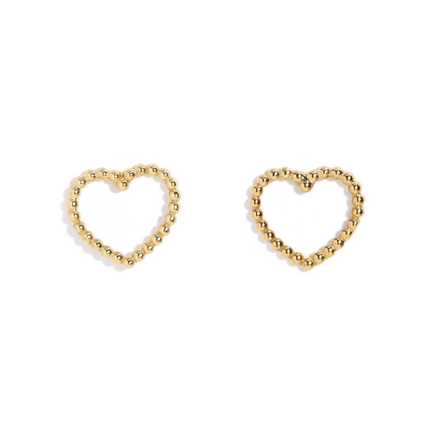 Charlene Beaded Heart Studs 18ct Gold
