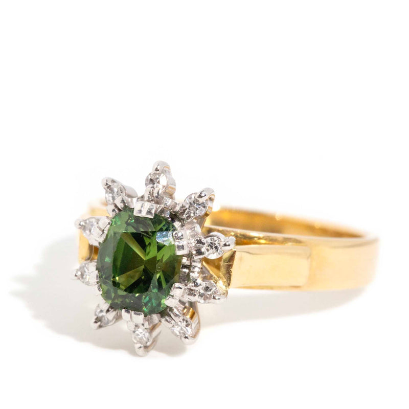 Charlotte 1970s 1.05 Carat Green Sapphire & Diamond Ring 18ct Rings Imperial Jewellery 