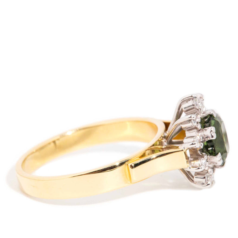 Charlotte 1970s 1.05 Carat Green Sapphire & Diamond Ring 18ct Rings Imperial Jewellery 