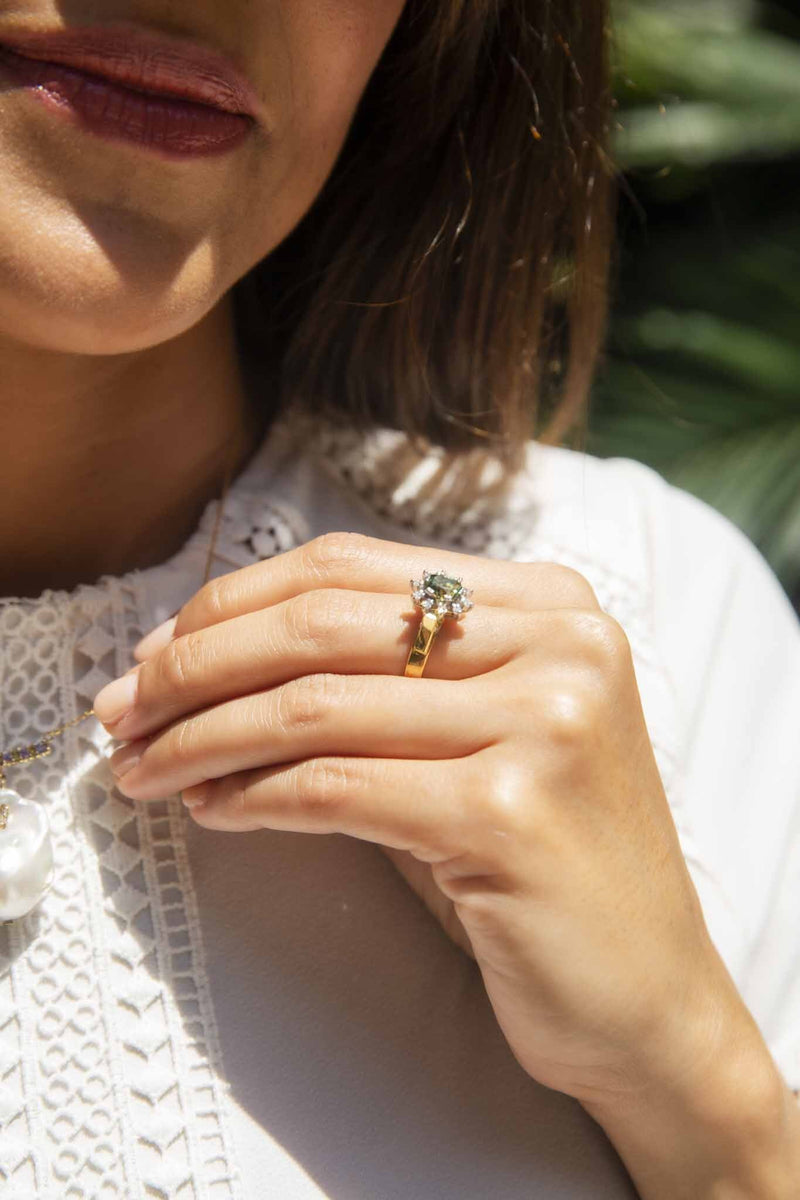 Charlotte 1970s 1.05 Carat Green Sapphire & Diamond Ring 18ct Rings Imperial Jewellery 