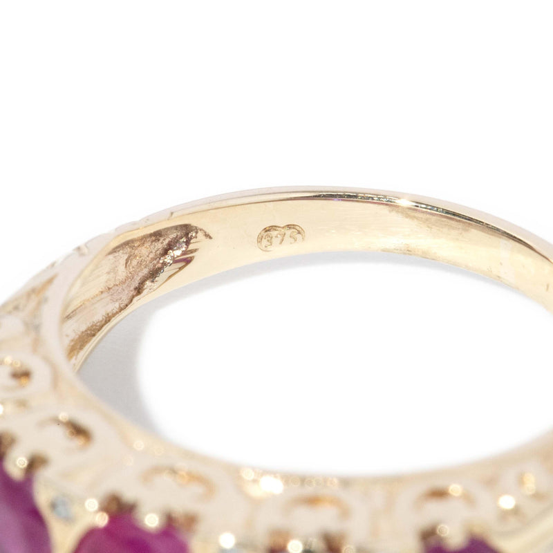 Contemporary Ruby & Diamond London Bridge Ring 9 Carat Gold