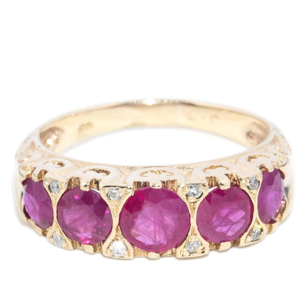 Contemporary Ruby & Diamond London Bridge Ring 9 Carat Gold