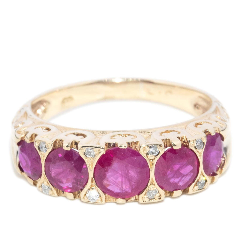 Contemporary Ruby & Diamond London Bridge Ring 9 Carat Gold