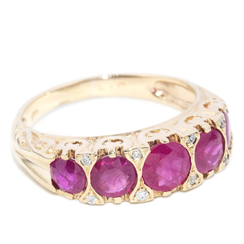Contemporary Ruby & Diamond London Bridge Ring 9 Carat Gold