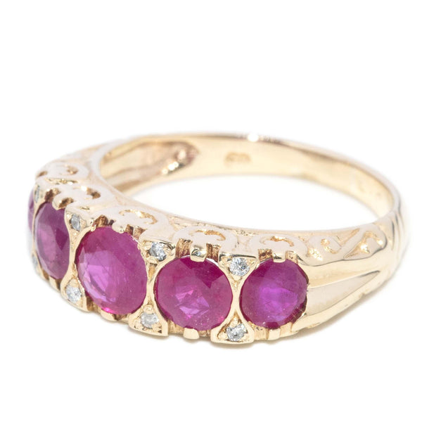 Contemporary Ruby & Diamond London Bridge Ring 9 Carat Gold