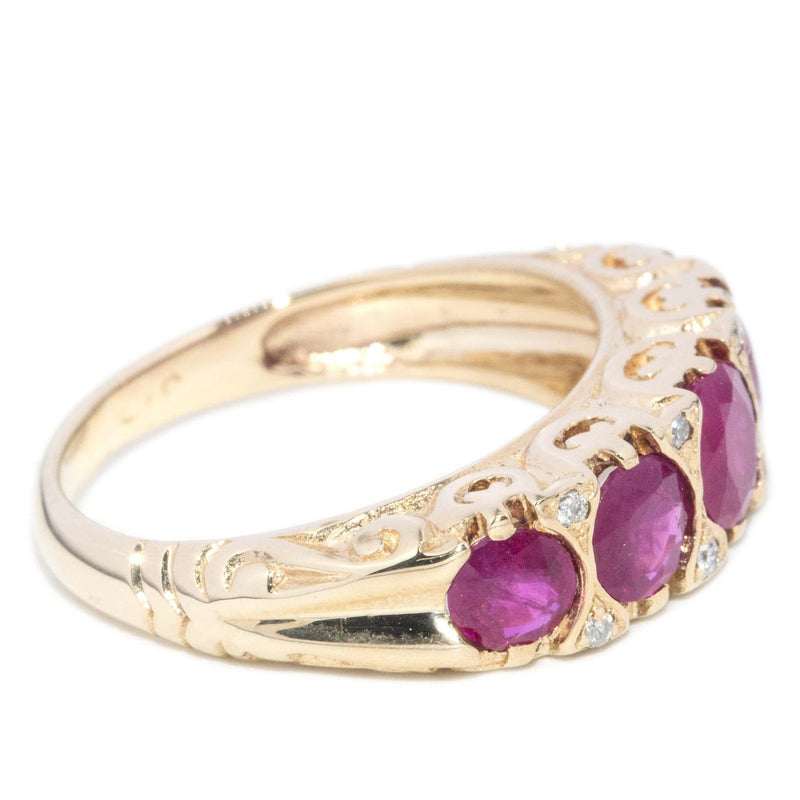 Contemporary Ruby & Diamond London Bridge Ring 9 Carat Gold