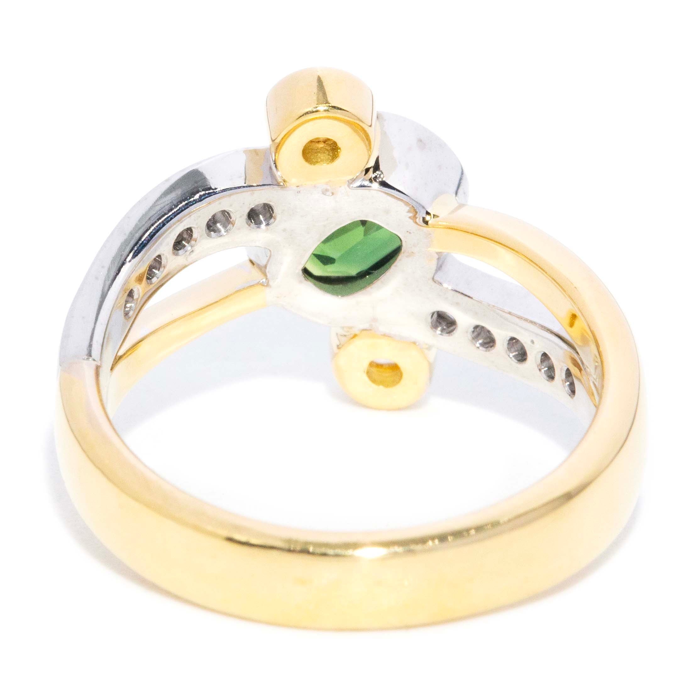 Chelsea Green Sapphire & Diamond Crossover Ring 18ct Gold Rings Imperial Jewellery 