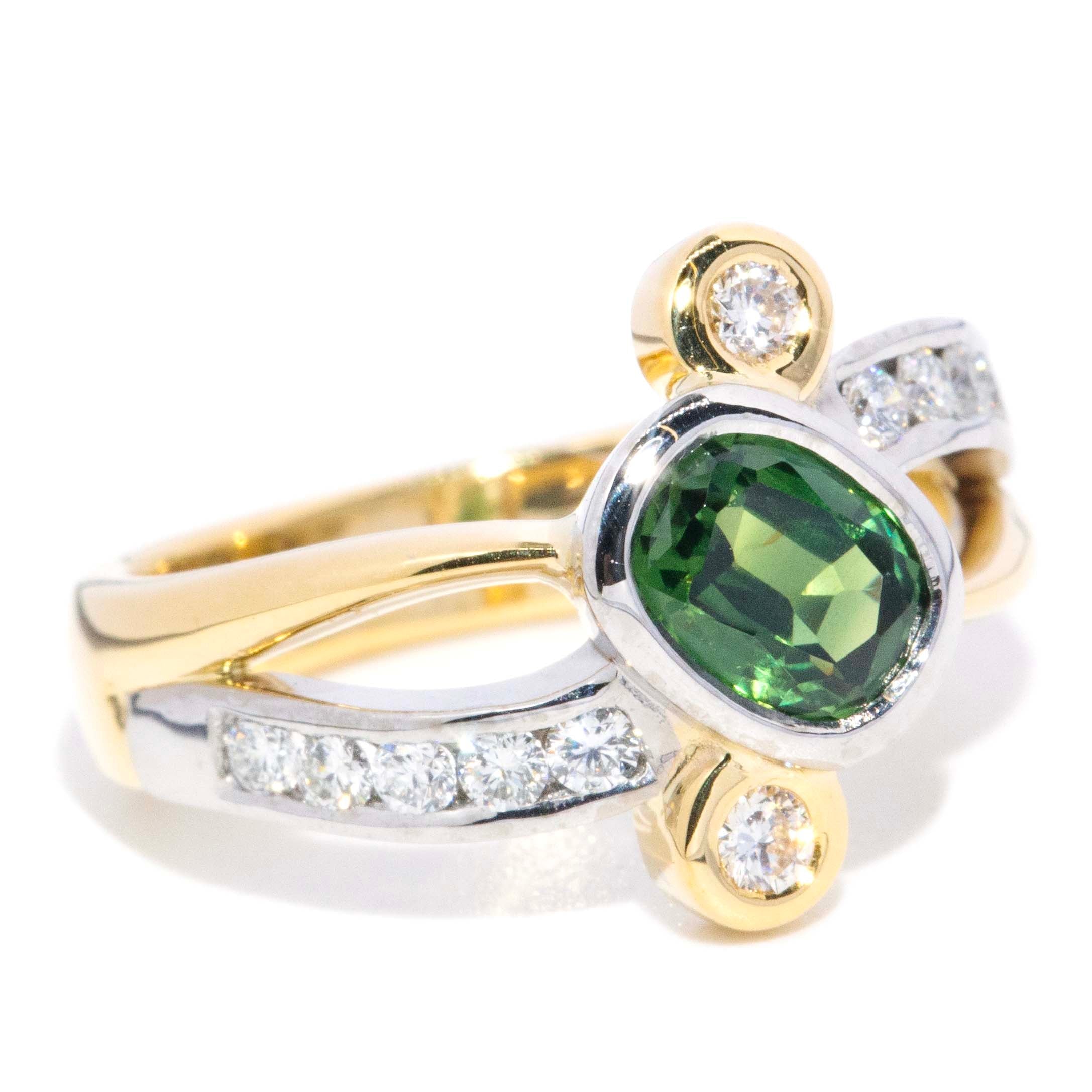Chelsea Green Sapphire & Diamond Crossover Ring 18ct Gold Rings Imperial Jewellery 