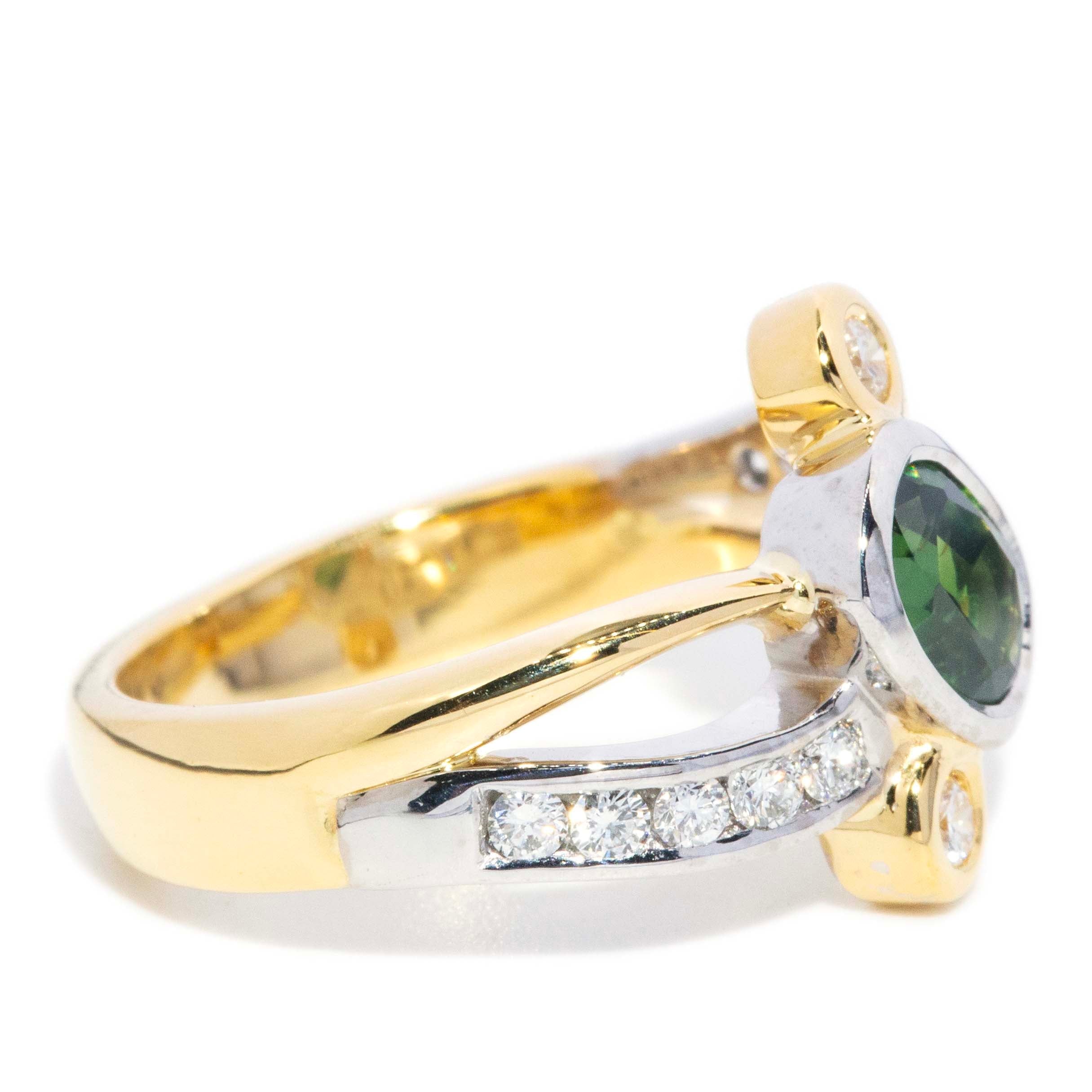 Chelsea Green Sapphire & Diamond Crossover Ring 18ct Gold Rings Imperial Jewellery 