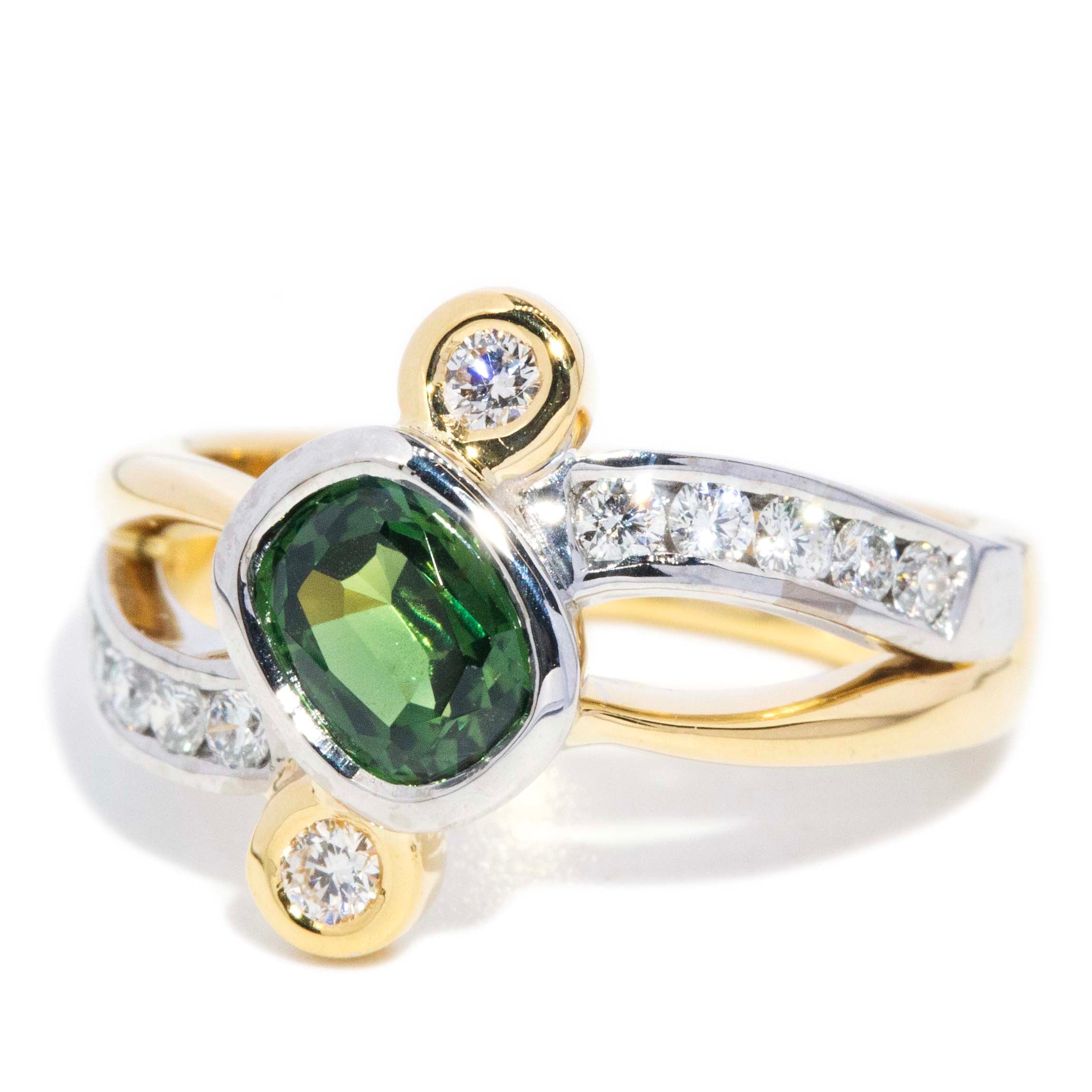 Chelsea Green Sapphire & Diamond Crossover Ring 18ct Gold Rings Imperial Jewellery 