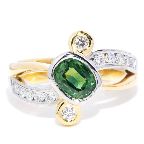 Chelsea Green Sapphire & Diamond Crossover Ring 18ct Gold Rings Imperial Jewellery 