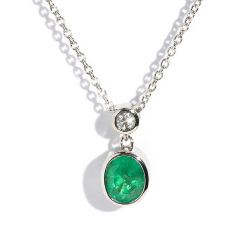 Chloe Oval Cut Emerald & Diamond Necklet 18K White Gold