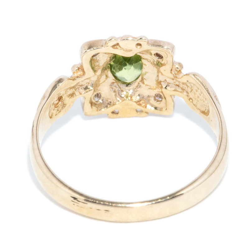 Vintage Circa 1980s Peridot & Diamond Art Deco Style Ring 9ct Gold