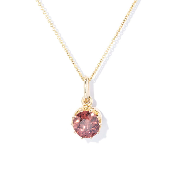 Reinvented Circa 193s Pink Zircon Solitaire Pendant 15 Carat Yellow Gold