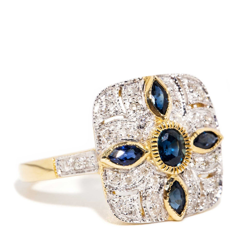 Clara Blue Sapphire & Diamond Cluster Ring 9 Carat Gold Rings Imperial Jewellery 