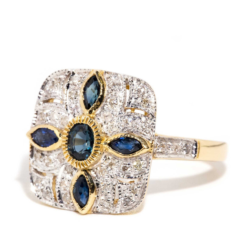 Clara Blue Sapphire & Diamond Cluster Ring 9 Carat Gold Rings Imperial Jewellery 