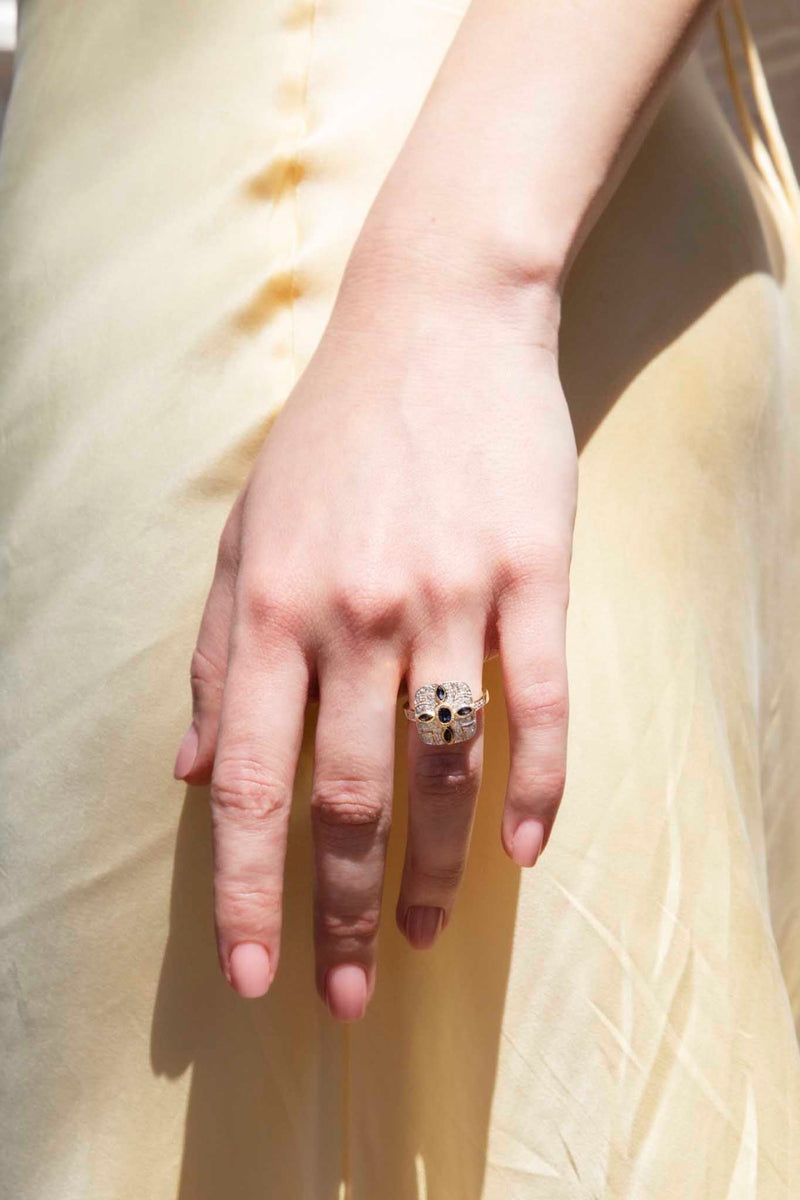 Clara Blue Sapphire & Diamond Cluster Ring 9 Carat Gold Rings Imperial Jewellery 
