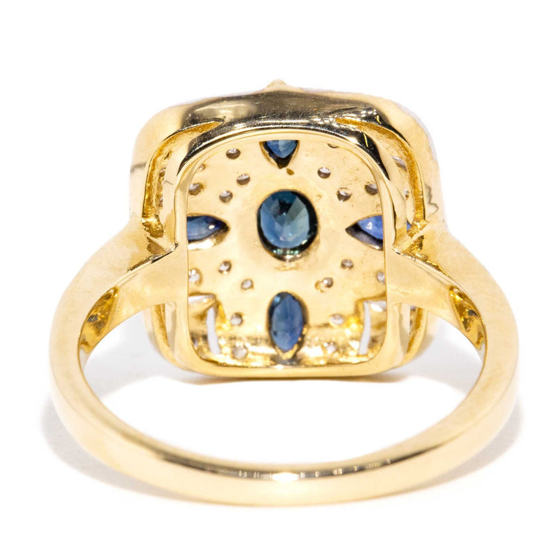 Clara Blue Sapphire & Diamond Cluster Ring 9 Carat Gold Rings Imperial Jewellery 