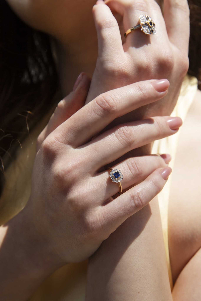 Clara Blue Sapphire & Diamond Cluster Ring 9 Carat Gold Rings Imperial Jewellery 