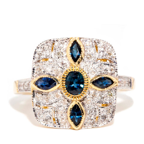 Clara Blue Sapphire & Diamond Cluster Ring 9K Yellow Gold