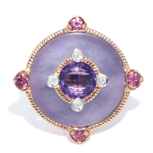 Contemporary Jade Amethyst Tourmaline & Diamond Ring 9 Carat Rose Gold