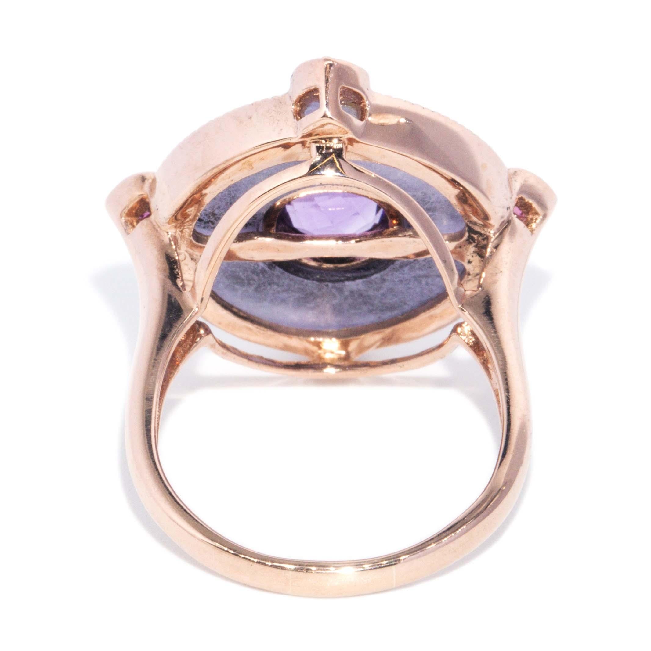 Contemporary Jade Amethyst Tourmaline & Diamond Ring 9 Carat Rose Gold