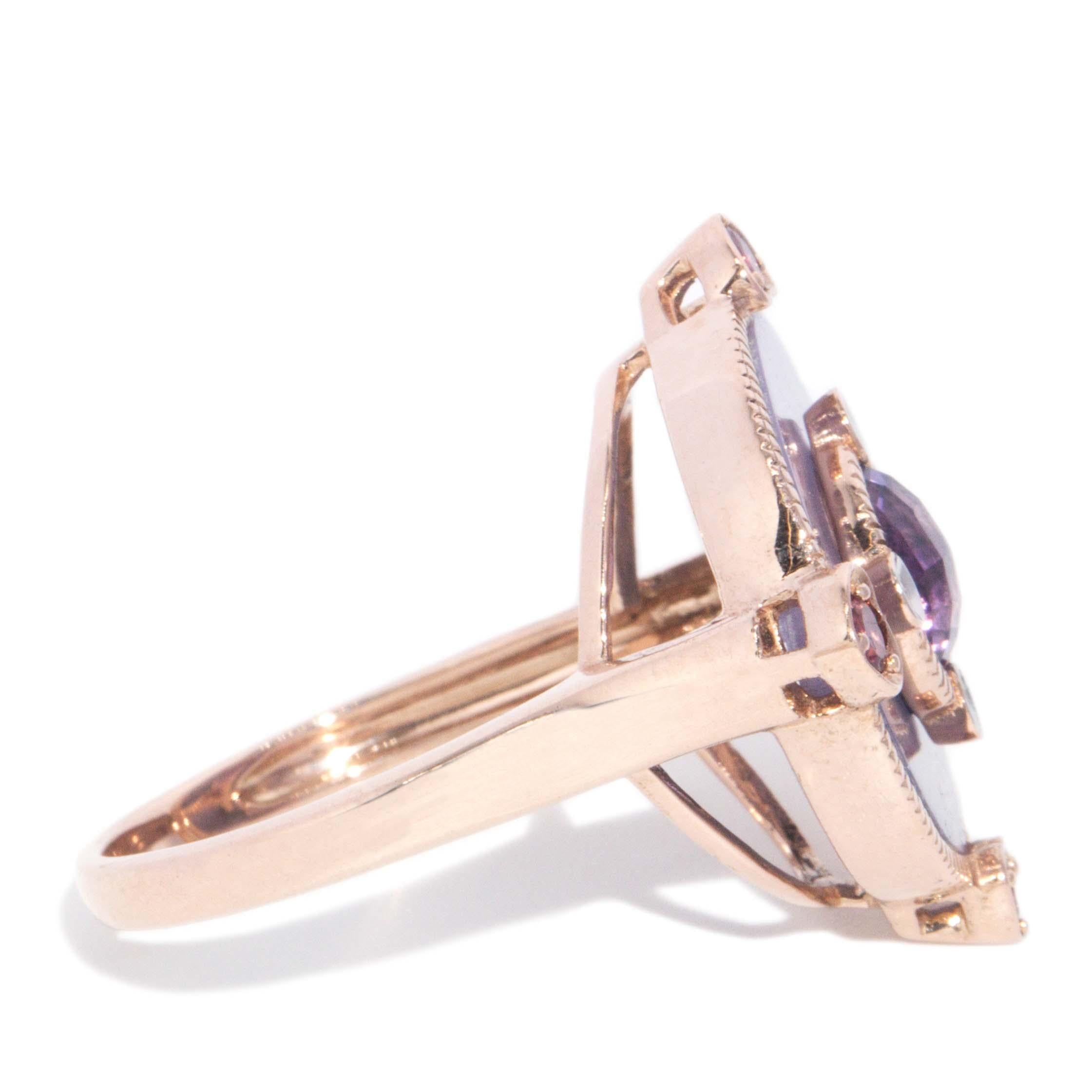 Contemporary Jade Amethyst Tourmaline & Diamond Ring 9 Carat Rose Gold