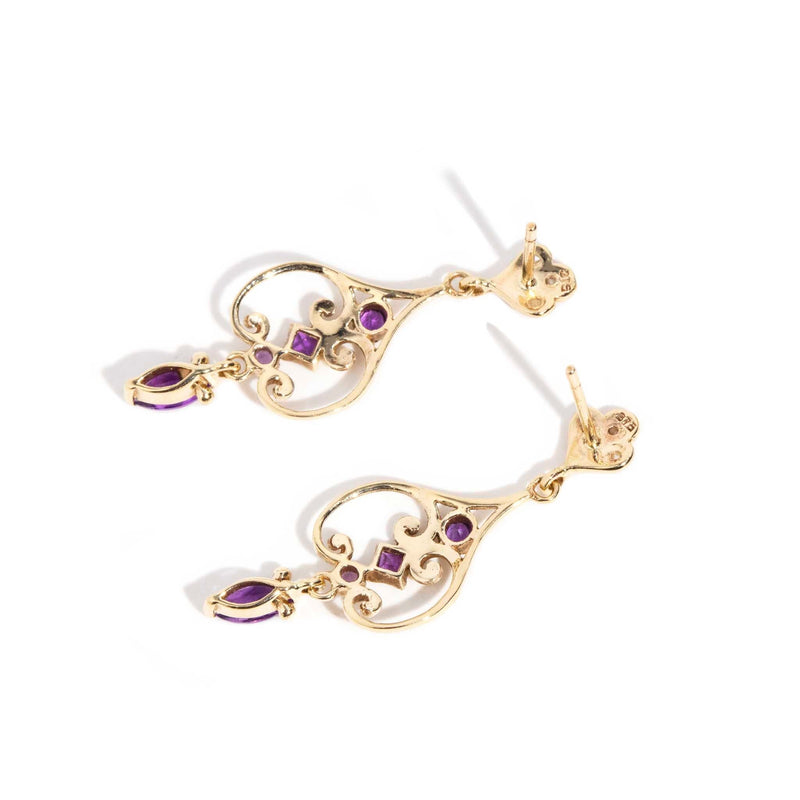 Clementine Amethyst & Seed Pearl 9ct Gold Drop Earrings* DRAFT Earrings Imperial Jewellery 