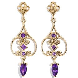 Clementine Amethyst & Seed Pearl 9ct Gold Drop Earrings Earrings Imperial Jewellery Imperial Jewellery - Hamilton 