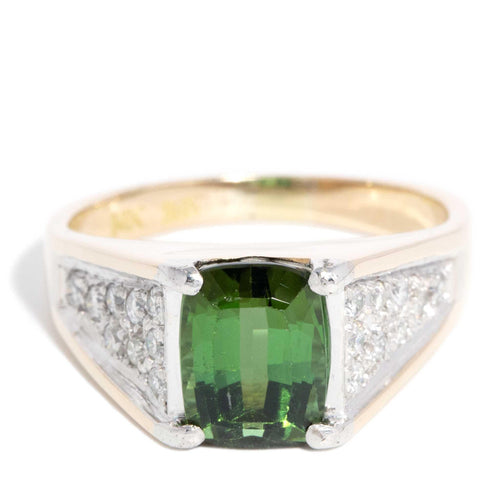 Collins Green Tourmaline & Diamond Ring 14K Yellow Gold