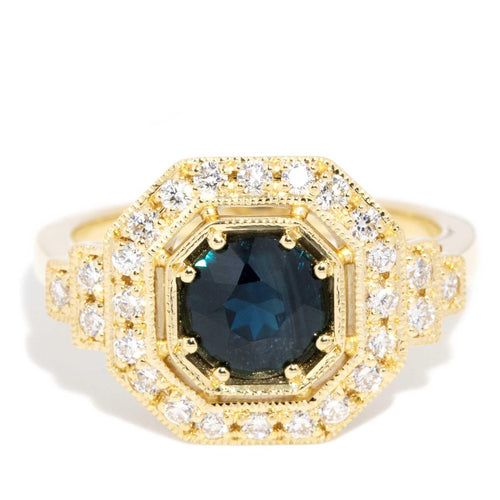 Sorrento Teal Sapphire & Diamond Ring 18K Yellow Gold