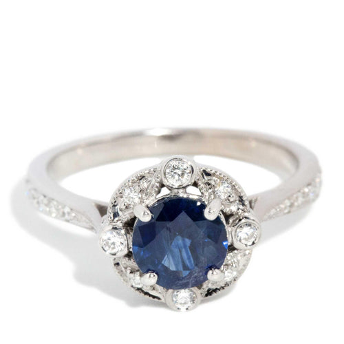 Nigella Sapphire & Diamond Cluster Ring 14K White Gold