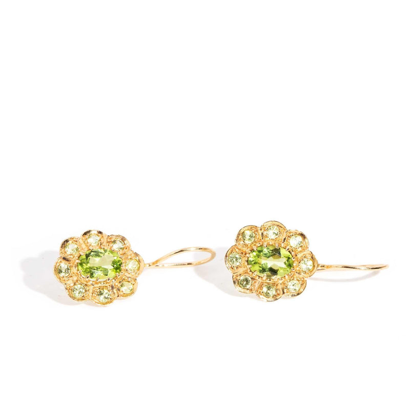 Avery Peridot Flower Cluster Earrings 9ct Gold