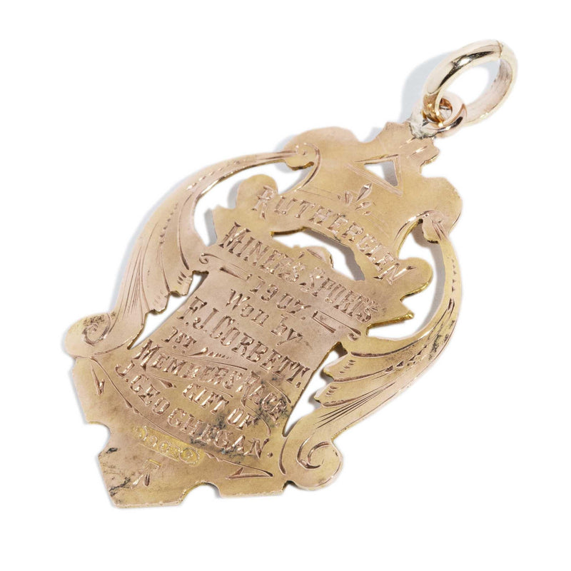 Antique 1907 Shield Award Pendant 9 Carat Yellow Gold (OB)