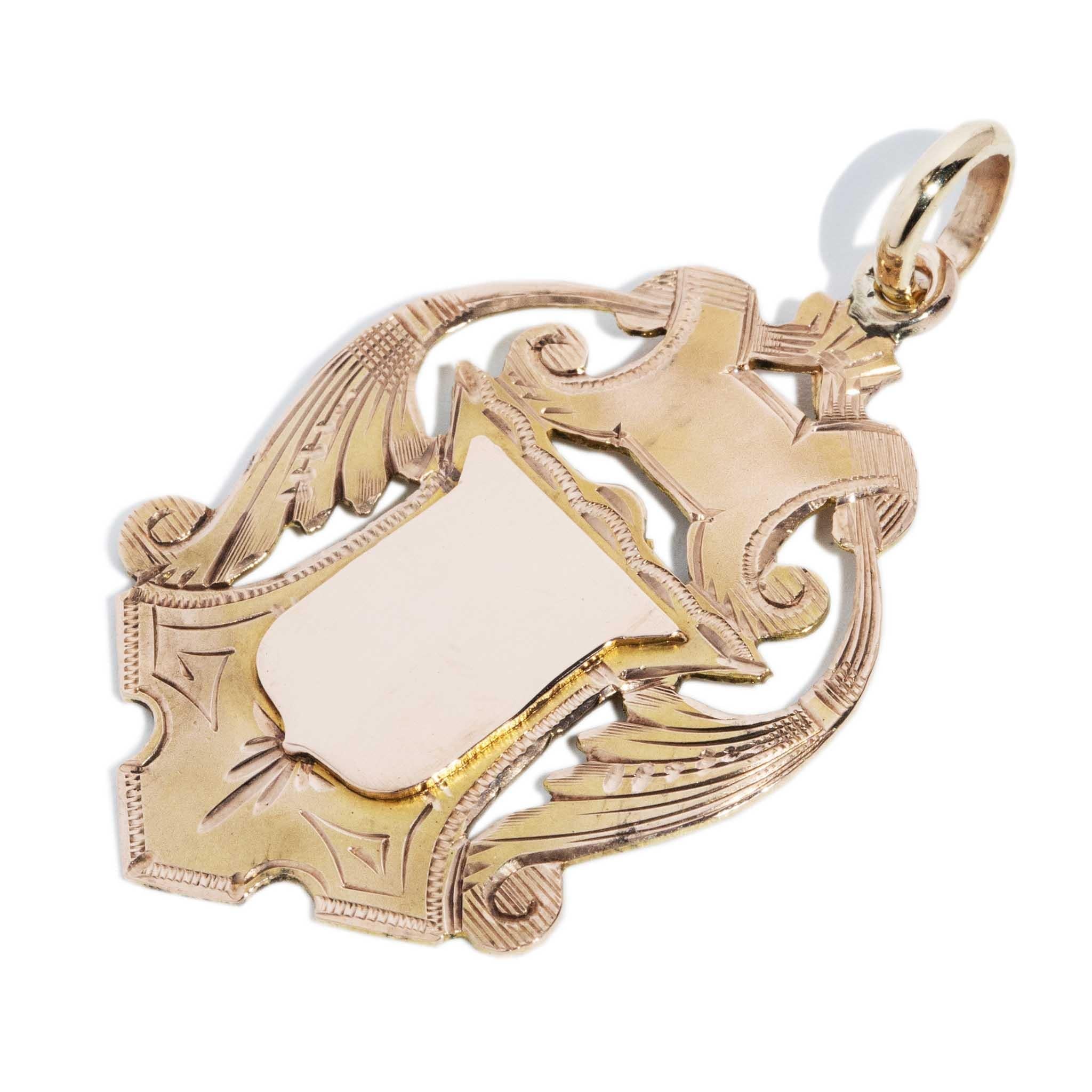 Antique 1907 Shield Award Pendant 9 Carat Yellow Gold (OB)