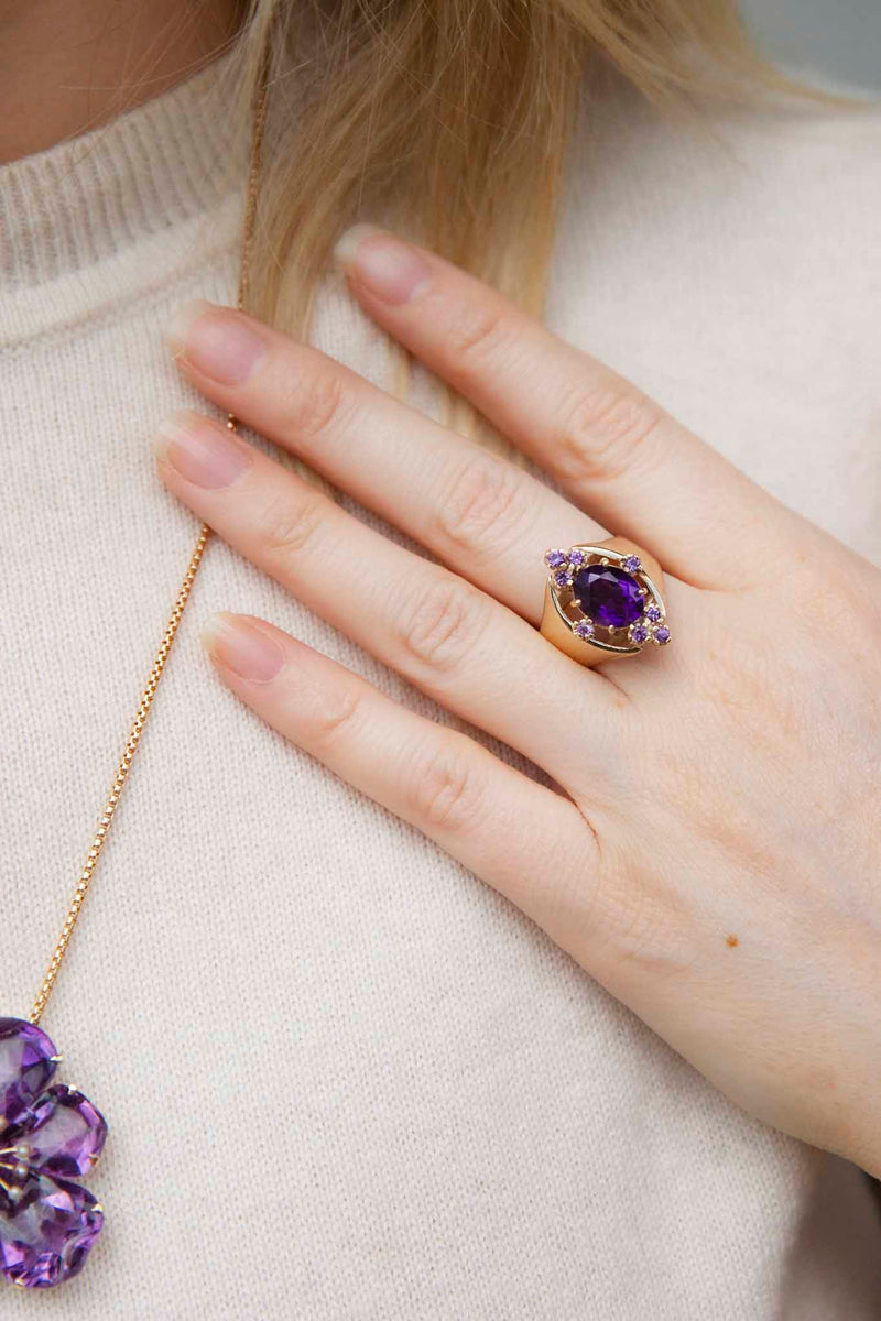 Purple Gold Ring, Purple Cocktail Ring, Purple Crystal Adjustable Ring –  Petite Delights By Ilona Rubin