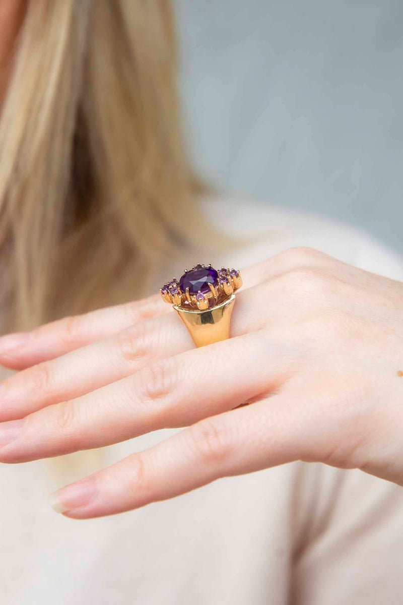 Cordelia 1970s Amethyst Cluster Cocktail Ring 9ct Gold Rings Imperial Jewellery 