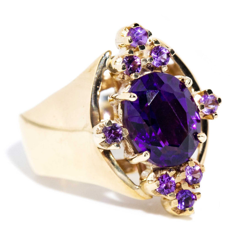Cordelia 1970s Amethyst Cluster Cocktail Ring 9ct Gold* DRAFT Rings Imperial Jewellery 