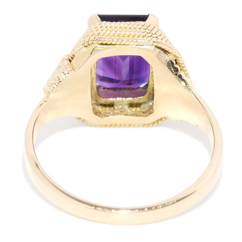 Vintage Circa 1970s Amethyst Beaded Fold Ring 9 Carat Gold