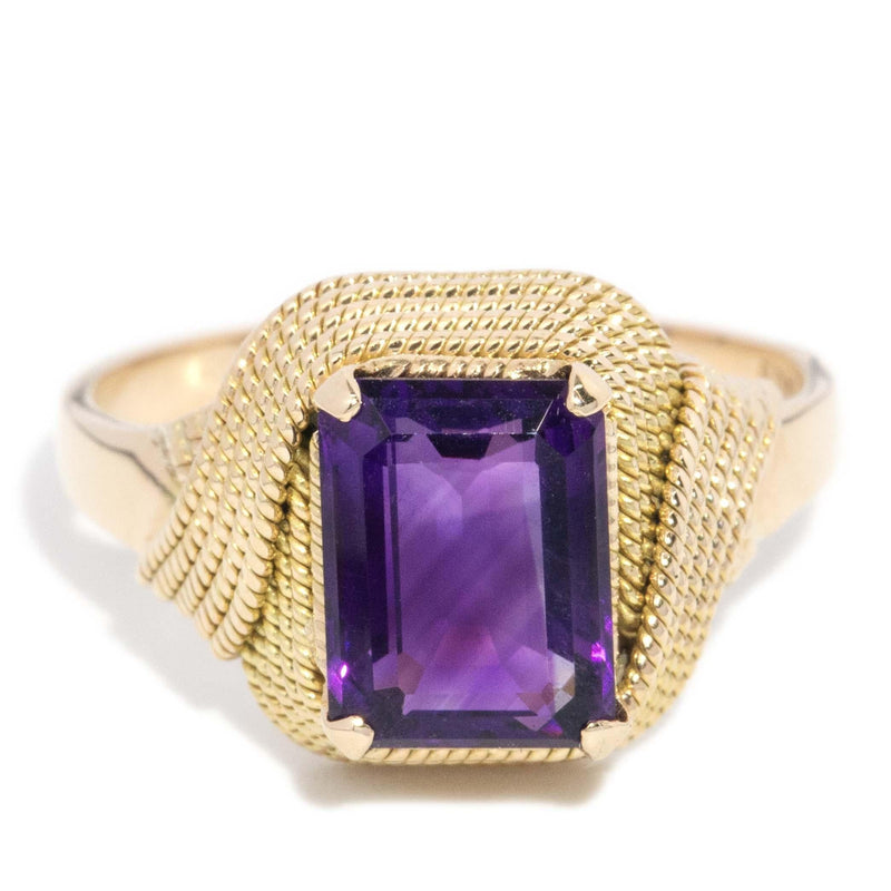 Vintage Circa 1970s Amethyst Beaded Fold Ring 9 Carat Gold